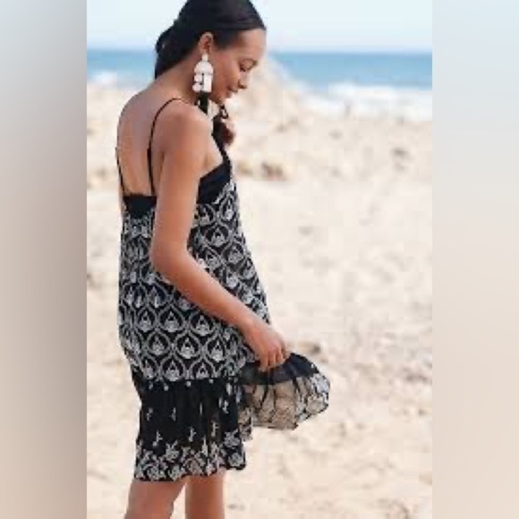 NWT!! Anthropologie SHEER EMBROIDERED MINI DRESS. Size M. Black Embroidered. - Picture 6 of 11